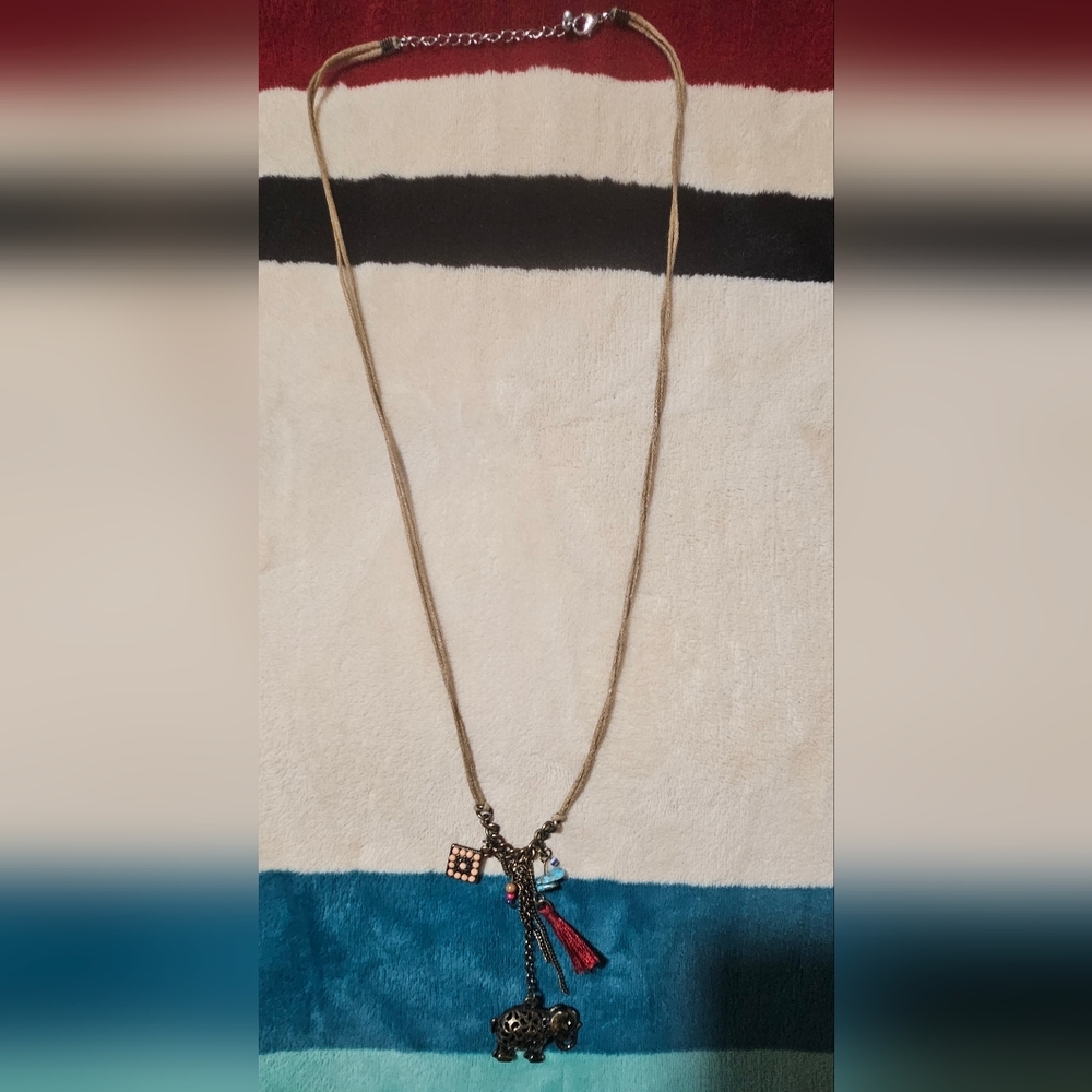Boho Charm Necklace with Tassel & Animal Pendant